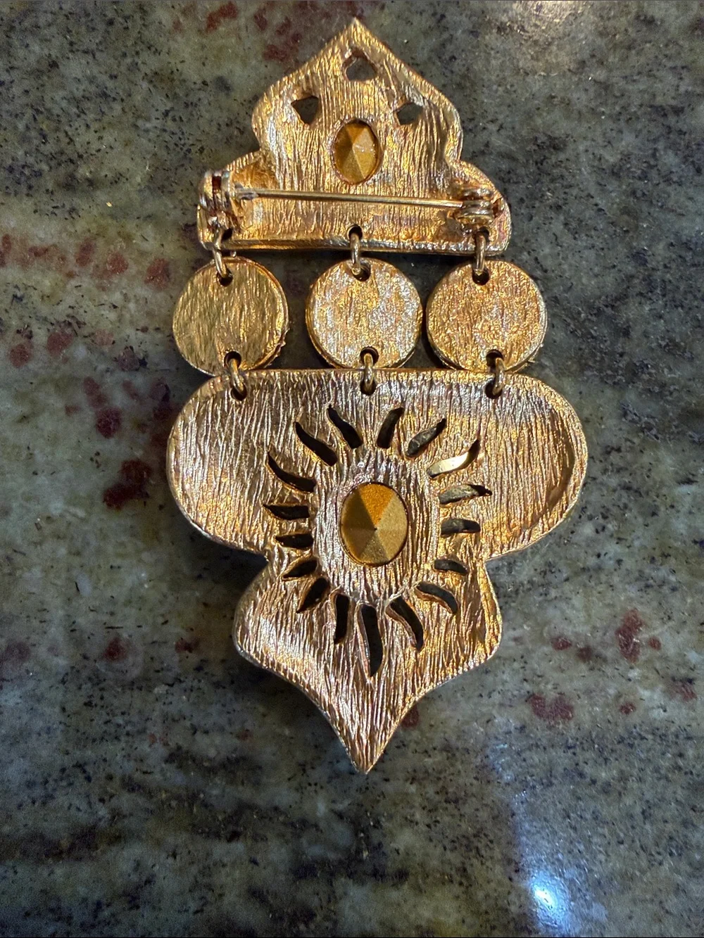 Gold-Tone Pendant with Red and Purple Gem Accents